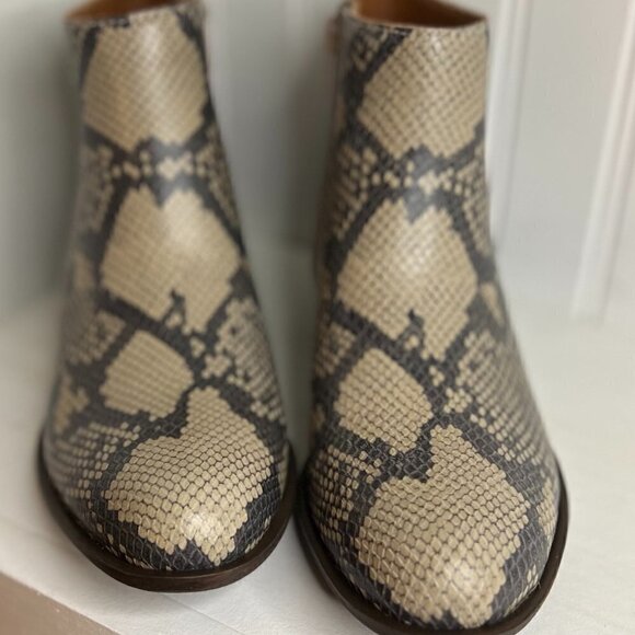 Lucky Brand Shoes - Lucky Brand | Beige Snake-Embossed Bhadie Leather Bootie - Women Size 7.5